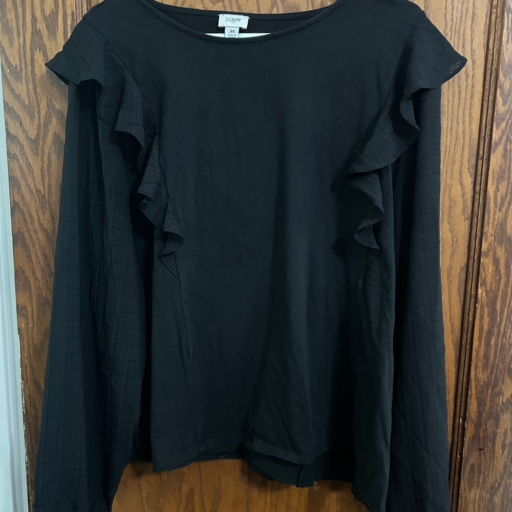 J. Crew Black Ruffle Sleeve Blouse